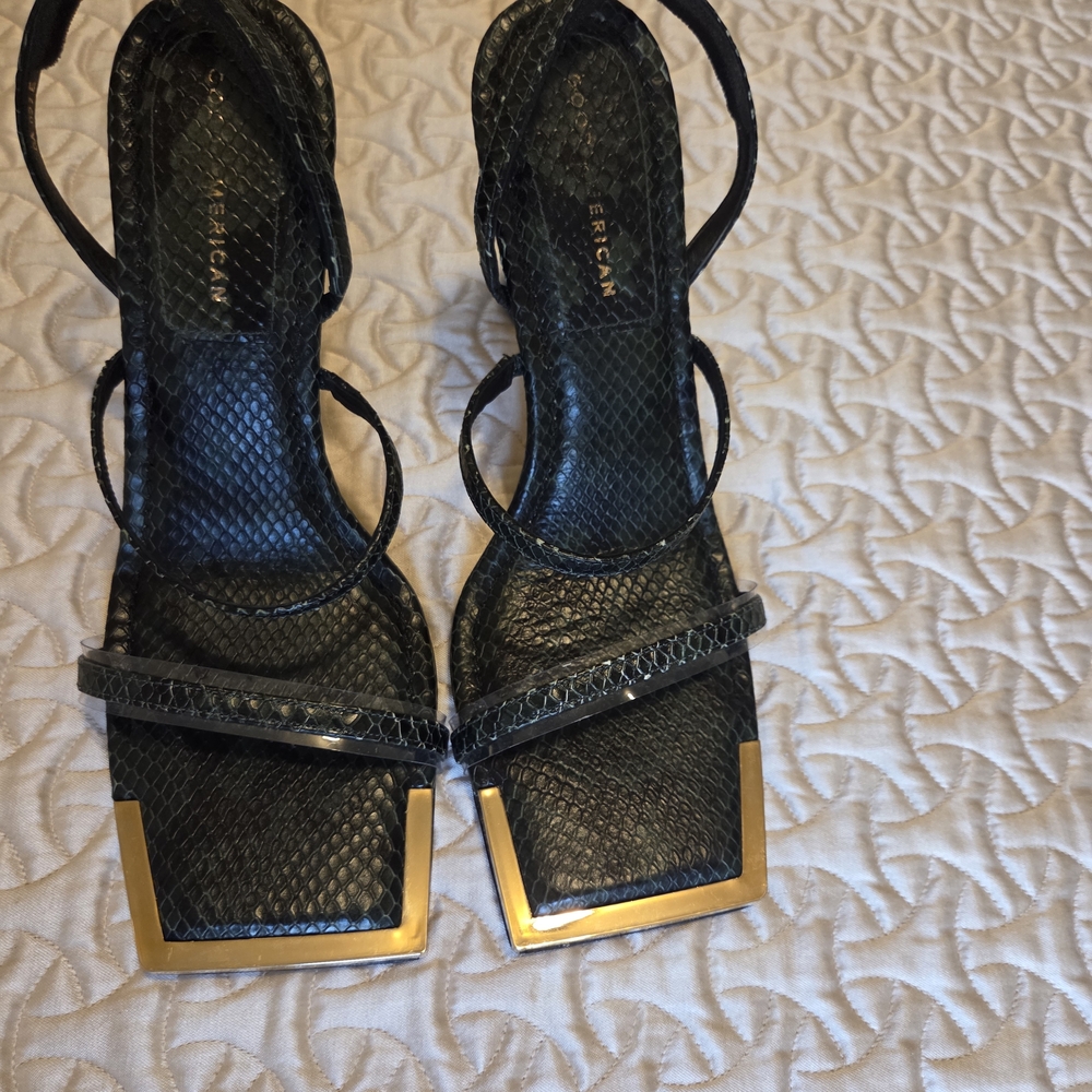 Good American Green and Gold Heels